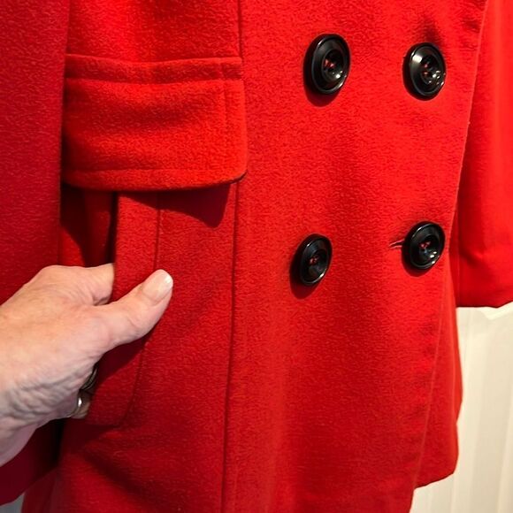 Giacca Red Wool Blend Double‎ Breasted Pea Coat Size M - Picture 5 of 13